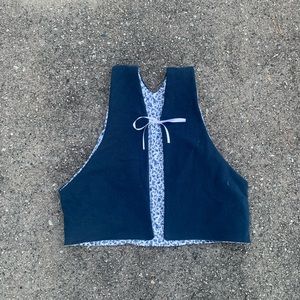 Handmade Reversible Tie Vest - Blue Floral Cotton and Navy Fleece